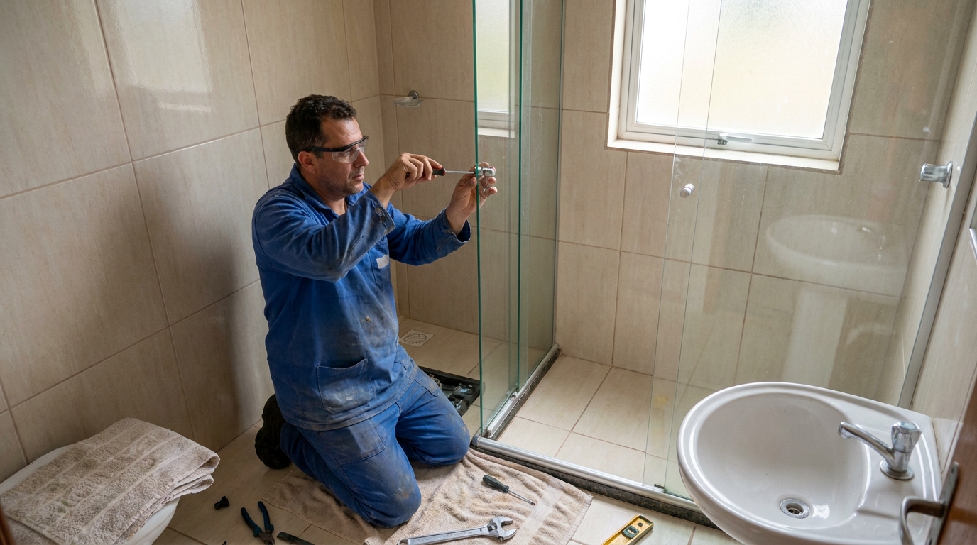 Técnico realizando manutenção de box em Porto Alegre‑RS